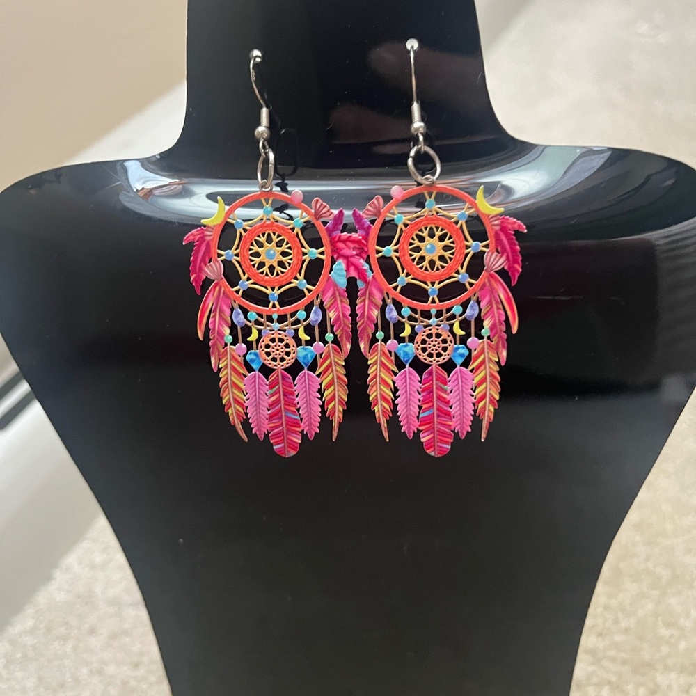 Colorful Metal Dreamcatcher Earrings